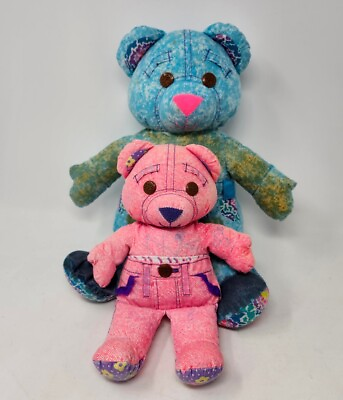 #ad Vintage 1990#x27;s Tyco Doodle Bear Pets Denim Blue Pink Plush Stuffed Animal Lot $32.00