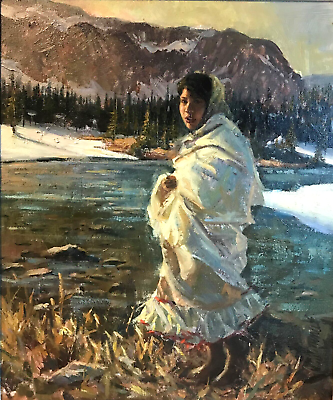 #ad Miguel Camarena quot;Winter Sunshinequot; Native American Girl Oil On Canvas 20quot; x 24quot; $4275.00