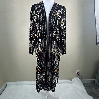 #ad Loft Women#x27;s Long Line Ikat Print Kimono Topper Size M L Boho Hippie DC1 $13.99
