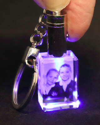 #ad Personalised Lasered 2D Photo Crystal Keyring with Blue LED GBP 16.99