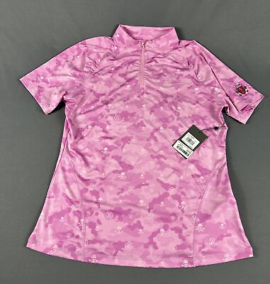 #ad G Fore G4 Golf Shirt Polo Skulls amp; Tees Camo Print Sleeve Logo Large Pink $145 $66.64