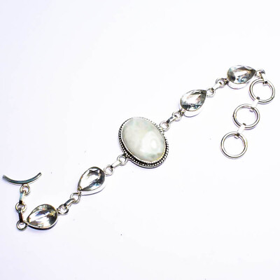 #ad Moon Stone amp; White Topaz 925 Silver Jewelry Bracelet 7 8quot; A 1 b421 $18.59