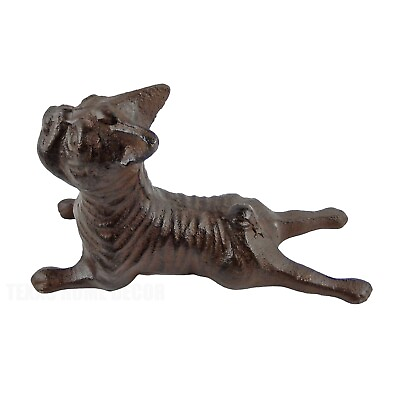 #ad French Bulldog Figurine Frenchie Dog Doorstop Wedge Rustic Brown Cast Iron $32.95