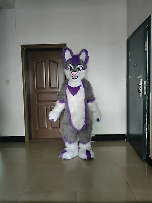 #ad Full Mascot Adults Costume Props Dog Husky Purple Furry Fox Fursuit Party Xmas $359.99