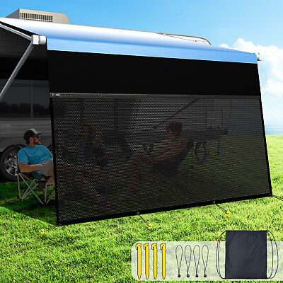 #ad RV Awning Shade Screen with Zipper Black Mesh UV Blocker Sun Side Shade Black $89.90