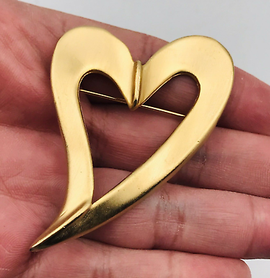#ad Vintage Gold Toned Open Face Heart Brooch Pin 1.75quot; x 2.75quot; $9.99