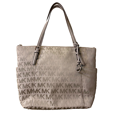 #ad Michael Kors Jet Set Tote Shoulder Bag Top Zip MK Logo Charm Gray Modern Chic $89.94