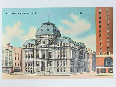 #ad City Hall Providence Rhode Island Linen Hand Colored Unposted Postcard $12.97