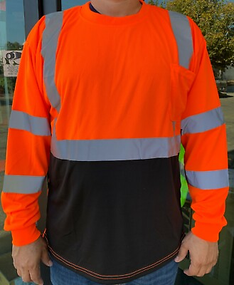 #ad Orange High Visibility Long Sleeve Safety Shirt Reflective Black Bottom 901 OR $11.99