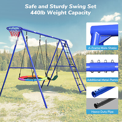 #ad #ad 5 in 1 Outdoor Metal Swingset Swing Play Set for Kids Playground Ladder Backyard $198.65