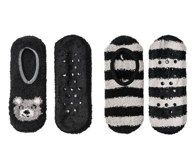 #ad NEW 2 pk Cozy Liner Socks Bear amp; Stripes Women#x27;s Soft Novelty Footwear One Size $11.00
