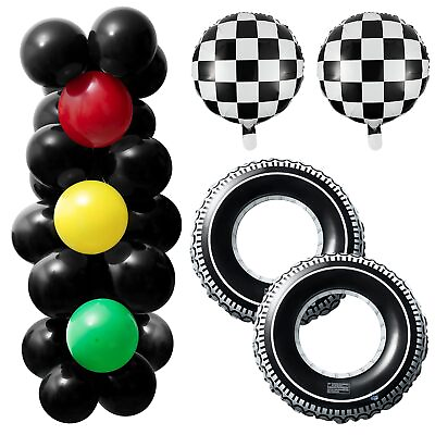 #ad 34Pcs Car Balloons Party Decoration Inflatable Tires Traffic Light Balloons Fa $18.99