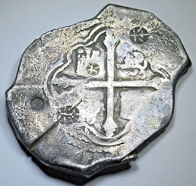 #ad 1634 1665 Chopmarks Shipwreck Spanish Mexico Silver 8 Reales 1600#x27;s Cob Coin $689.95