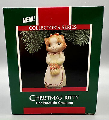 #ad 1989 Hallmark Keepsake Ornament Christmas Kitty 1st in Series Fine Porcelain $4.95
