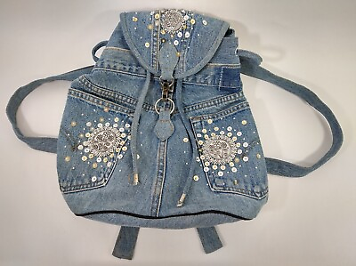 #ad Vintage Hand to Heart Denim Purse Backpack Reworked Upcycled Levis Jeans Bag $49.99