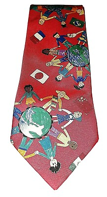 #ad Save The Children Mens Tie Silk Necktie Multi Of The Continents 58 Long 4 Wide $9.99