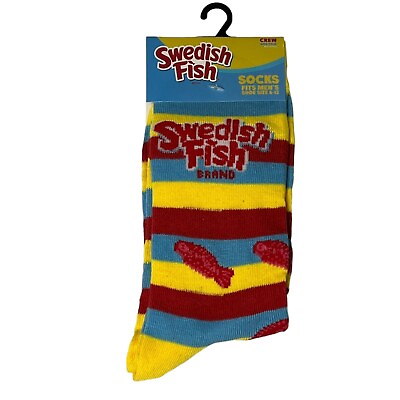 #ad Swedish Fish Socks Men Blue Red Yellow Crazy Fun Crew One Pair Novelty Gift $7.01