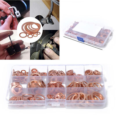 #ad 280PCS 12 Sizes Solid Copper Crush Washers Assorted Seal Flat Ring Hardware Set $25.07