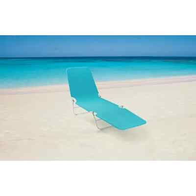 #ad Mainstays Folding Adjustable Back Fabric Beach Lounger Turquoise Blue $23.70
