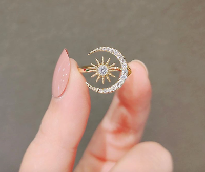#ad The Moon Sun Open Ring Fashion Elegant Space Tarot Talisman Rings Magic Star $12.88
