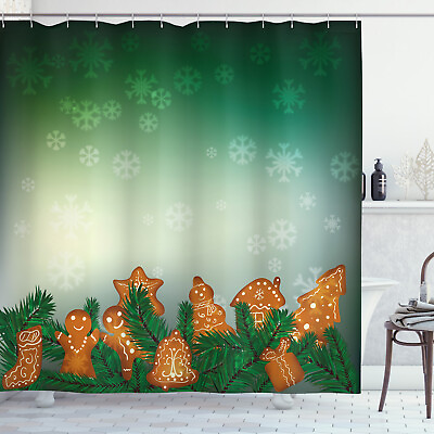 #ad Gingerbread Man Shower Curtain Xmas Cookies Print for Bathroom $41.99