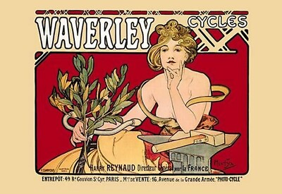 #ad Waverley Cycles by Alphonse Mucha Art Print $285.99