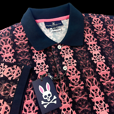 #ad Psycho Bunny Men Skull Bunny Print Pique Polo Shirt Size 6 Large $125 Raspberry $79.99