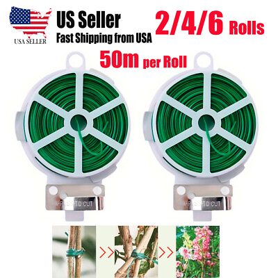 #ad 2 Rolls 100m Garden Plant Support Twist Tie Green Wire Strapping Rope Cutter $8.95