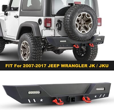 #ad Rear Bumper for Jeep Wrangler JK JKU Unlimited 2007 2018 2x LED Lights D rings $265.99
