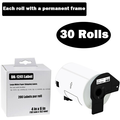 #ad 30Rolls 4X6 Large Paper Shipping Labels DK 1241 for Brother QL 1100 QL 1060N $185.62