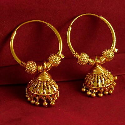 #ad Indian Women Hoop Earrings Gold Plated Jhumka 22K Traditional Fashion Jewelry $12.49