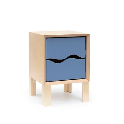#ad Cubus wavy modern nightstand handmade wooden bedside table in blue $449.00