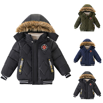#ad Children Winter Boy Jacket Coat Hooded Coat Fashion Kids Warm Farmer Jacket $25.99
