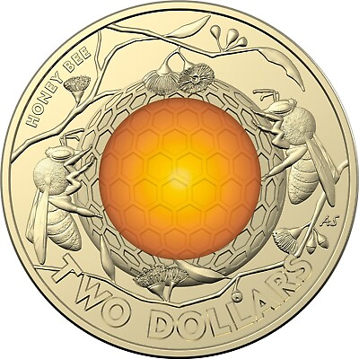 #ad 🐝🔥 Honey Bee $2 Two Dollar Coloured Coin Queen Australia 2022 Rare CIRC 🔥🐝 AU $8.75