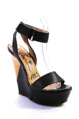 #ad Lanvin Womens Wedge Heel Platform Ankle Strap Sandals Black Leather Size 39 $85.39