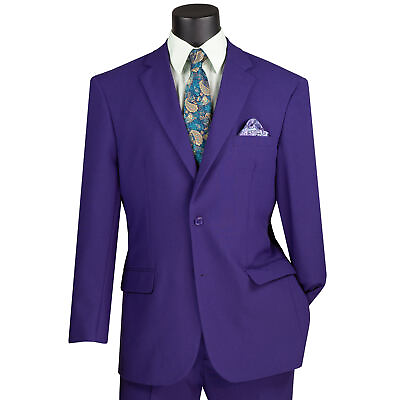 #ad LUCCI Men#x27;s Purple 2 Button Classic Fit Poplin Polyester Suit NEW $85.00