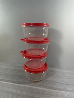 #ad Tupperware Set of 4 Ideal Lit#x27;l Bowls Clear w Red Seals Lids 8 oz New $23.84