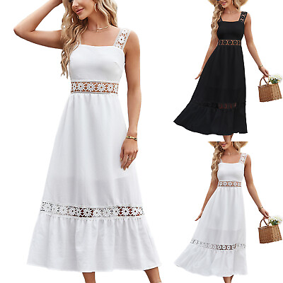 #ad Women Dress Long Floral Lace Ladies Strappy Holiday Party Beach Sundress Boho $37.83