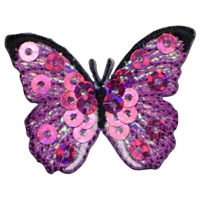 #ad Mini Fuchsia Butterfly Applique Patch Pink Sequin Bug Badge 1.5quot; Iron on $2.95