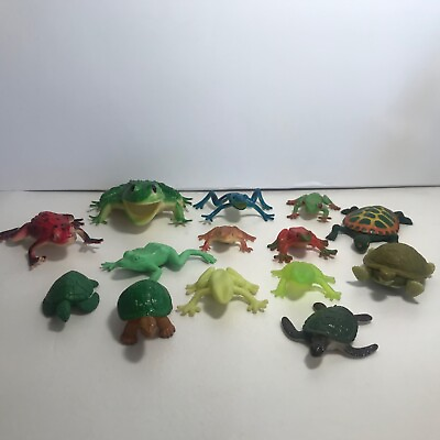 #ad Turtle Frog Toad Figures Plastic Toy Animal Figures 1.5” to 2.5” Long Lot of 14 $15.99