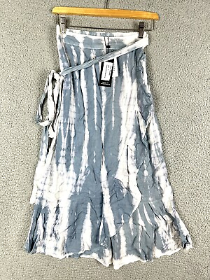 #ad Sim amp; Sam Womens Blue White 100% Rayon Tie Die Belted Midi Skirt Size S NWT $19.99