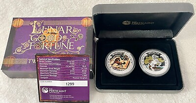 #ad Tuvalu 2014 Good Fortune Lunar Horse 2Coin Set 999 Silver Proof Color Perth Mint $199.95