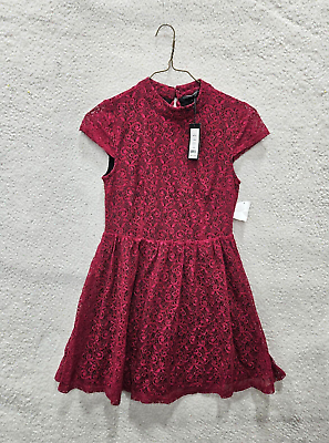 #ad Romeo Juliet Dress Women Medium Red Poly Blen Cap Sleeve Lace A Line Knee Length $15.00