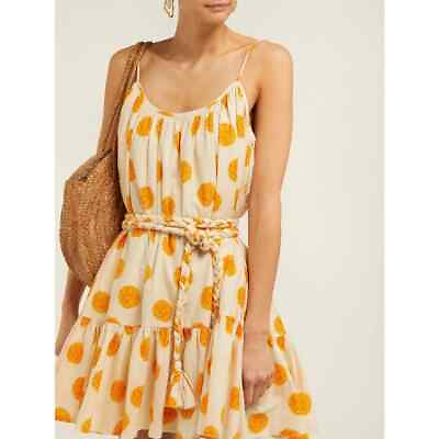 #ad Rhode Nala Dress Size Medium Marigold Floral Ecru Gold Yellow Tiered Belted Mini $200.00