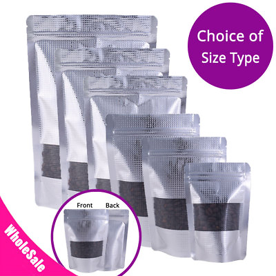 #ad Multi size Stand up Zip Lock Bag Aluminum Embossed Silver Pouch w Window M19 $143.96