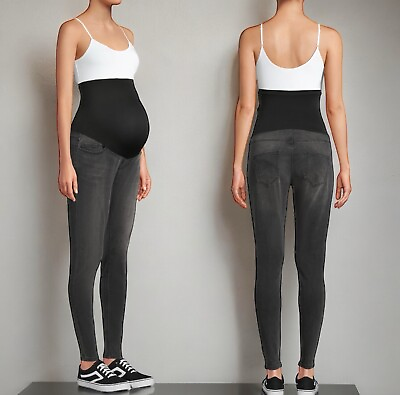#ad New Maternity Black Full Panel Leggings Skinny jeggings Size XL Charcoal Grey $16.50