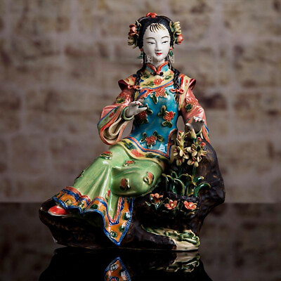 #ad China Wucai Porcelain Pottery Classical Beauty Belle Lady Girl Women Statue A002 $211.20