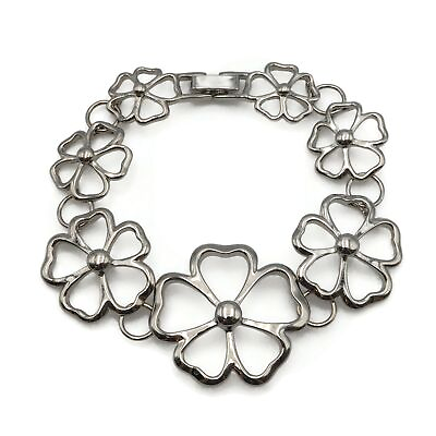#ad Vintage Silver Tone Graduating Openwork Flower Link Fashion Bracelet 7 Inch $18.99