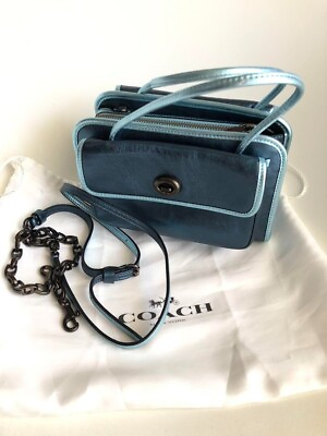 #ad COACH x Kiko Mizuhara KIKO Safari 75953 Metallic Blue Leather Chain Strap Rare $299.99