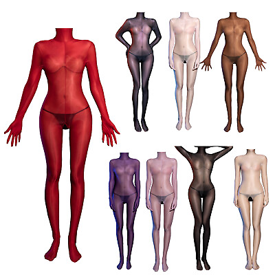 #ad US Womens Full Bodysuit Sheer Oil Jumpsuit Smooth Bodycon Lingerie Shiny Catsuit $14.71